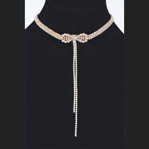 Rhinestone Bow String Choker Necklace